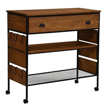 Imagem de Carrinho Bar Salvia com Prateleira Regulável Preto e Rústico