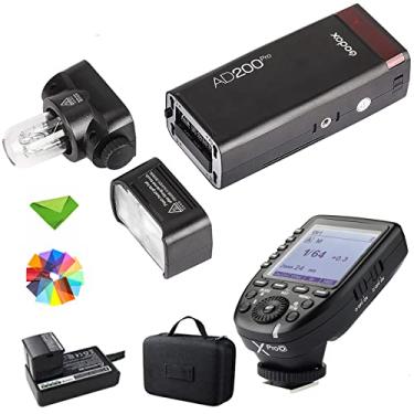 Imagem de GODOX AD200 Pro AD200Pro 200Ws com gatilho de flash Xpro-O para Olympus 2.4G 1/8000 HSS, 500 flashes de potência máxima, reciclagem de 0,01-1,8s, bateria de 2900mAh, lâmpada nua/monoluz