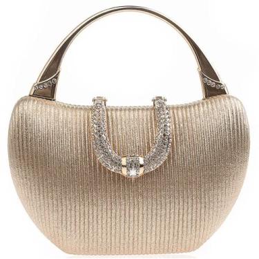 Imagem de Bolsa clutch de casamento bolsa de ombro feminina fecho bolsa de mão acessórios de bolsa de mão, Dourado, M