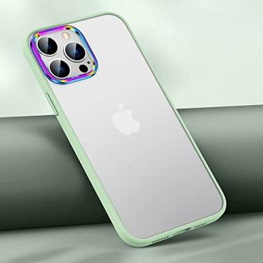 Imagem de Capa magnética de acrílico fosco de luxo para iphone 13 pro max para iphone 12 pro max colorida lente mental capa de silicone, verde claro, para iphone 13