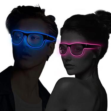 Imagem de YouRfocus Led Light up Glasses 2 Pack Glow in The Dark Neon Rave Glasses for Rave Party, EDM, Halloween, Christmas, Wired with Battery Power (Blue + Pink)
