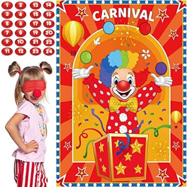 Imagem de Jogos temáticos de festa de circo de carnaval, jogo de alfinetes de nariz no palhaço, carnaval, festa de aniversário, jogo de broches de circo e atividades para meninos e meninas, artigos de festa temática, decorações internas e externas