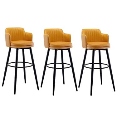 Imagem de Bancos De Barra Giratória Conjunto De 3 Com Cadeira De Barra De Ilha De Cozinha Lombar, Altura Do Balcão Com Braços, Assento Estofado De Cromo De Couro Nappa, Para Barras, Café, Lounge, Pubs