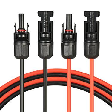 Imagem de Tingpai 1 par 20 pés preto + 20 pés vermelho 10AWG o de extensão do painel solar com conector fêmea e ho