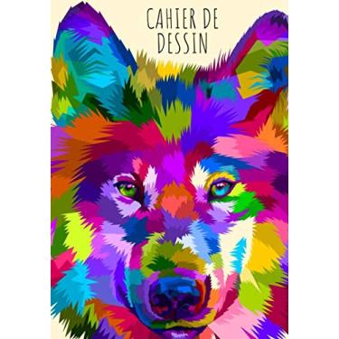 Imagem de Cahier de dessin: Cahier Animaux Loup Chien Husky, Carnet de croquis grand format pour dessin, peinture, aquarelle, création: 100 pages à remplir. ... blanc idéal crayon de couleur, feutres.