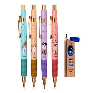 Imagem de Lápis mecânico estilo gato com caneta Java Naong 0,5 mm – Pacote com 4, refil de chumbo 1 tubo