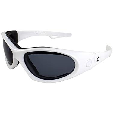 Imagem de Óculos de sol HURRICANE Category-5 branco para jet ski e esportes aquáticos com lentes polarizadas de fumaça, óculos de sol intercambiáveis para óculos