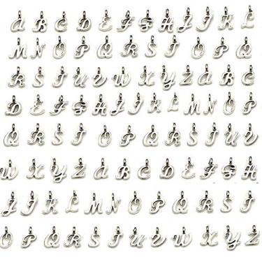 Imagem de 130 peças letras alfabeto pingente A - Z letras contas pingentes para artesanato faça você mesmo fazer joias chaveiro colar pulseira