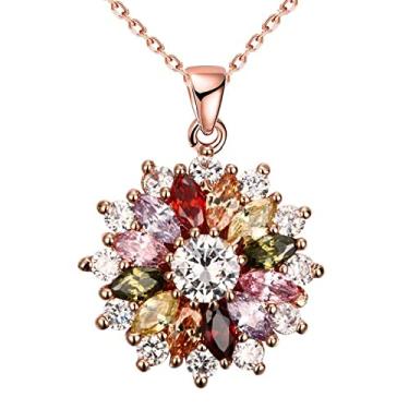 Imagem de WSKFLY Meninas Colar Com Pingente De Floco De Neve Colorido, Colar De Várias Pedras Preciosas Banhado A Ouro Rosa Marquise Colar De Zircônia Cúbica Para Mulheres, 18 + 2 Polegadas