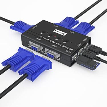 Imagem de MT-VIKI KVM Switch VGA, interruptor KVM de 4 portas para 4 computadores, compartilhe um monitor, teclado e mouse, 3 hub USB 2.0, 4 cabos VGA KVM, preto