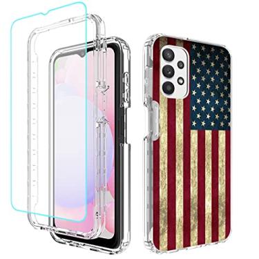 Imagem de Tothedu Capa de telefone para Galaxy A13 4G/A13 LTE 4G SM-A135F capa com protetor de tela de vidro temperado, bonito padrão de bandeira transparente capas protetoras de corpo inteiro para Samsung Galaxy A13 4G 2022 (bandeira dos EUA)