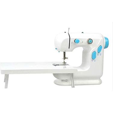 Imagem de Mini máquina de costura elétrica manual doméstica máquina de costura portátil para mesa doméstica (presente 37 presentes + tesoura grande + mesa de expansão + agulha anti-salto) atualizado