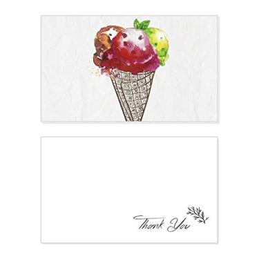 Imagem de Aquarela Folhas Cones Sorvete Cartão de Agradecimento Papel de Aniversário Saudação Casamento Apreciação