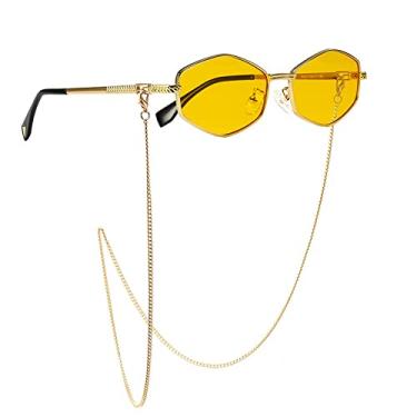 Imagem de Óculos de Sol Quadrado Pequeno Corrente Irregular Para Mulheres Óculos de Sol com Corrente Gradiente Óculos de Liga Feminina Uv400, amarelo ouro, com estojo