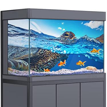 Imagem de Fundo de tanque de peixes 3D tartaruga mar subaquático recife azul impressão HD papel de parede réptil habitat aquário decorações de fundo PVC pôster adesivo paisagem (50x100cm) 19,7x39,3 polegadas)