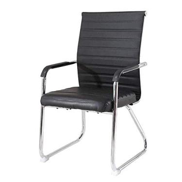 Imagem de Cadeira de escritório Pu, cadeira de recepção estofada Cadeira de mesa de computador Cadeira de reunião preta com armação de metal (cor: preto) (preto) The New