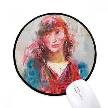 Imagem de Red Scarf Girl XJJ Mouse pad para pintura a óleo mesa escritório tapete redondo para computador