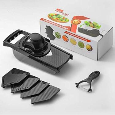 Imagem de fatiador de mandolina ajustável fatiador de vegetais, utensílio de salada portátil de vegetais v fatiador, perfeito para salada de abobrinha batata tomate cenoura cebola e todos os vegetais, preto