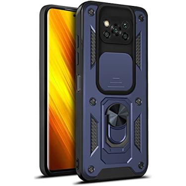 Imagem de MOONCASE Capa para Xiaomi Poco X3, ultra fina camada dupla PC+capa de proteção contra quedas de nível militar TPU macio com suporte de anel magnético para Xiaomi Poco X3- azul