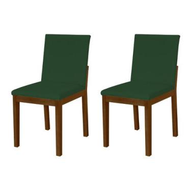 Imagem de Kit 2 Cadeiras De Jantar Pérola Estofadas Em Veludo Verde Base Madeira