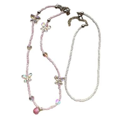 Imagem de Maybenice Colar com pingente de borboleta para mulheres, contas coloridas, gargantilha, corrente de clavícula, acessórios de joias de festa, one size, Acrílico, Sem Pedra Preciosa