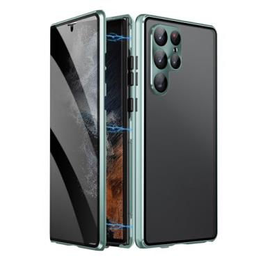 Imagem de LXURY Capa magnética para Samsung Galaxy S23 Ultra/S23 Plus/S23, capa de metal de vidro cobertura total capa de proteção galvanizada anti-arranhões, verde, S23 6,1"