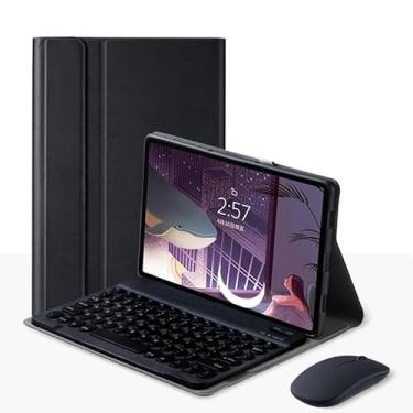 Imagem de SAMTUNK Capa teclado for Xiaomi Redmi Pad SE 11" 2023, Capa teclado Retro com teclas redondas e mouse Teclado colorido bonito Teclado sensível ao removível Capa -preto