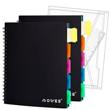 Imagem de MOWEE Caderno espiral – Caderno de 5 matérias, caderno pautado universitário com divisórias, etiqueta com abas, régua de 28 cm, 200 páginas, para escrever diário, casa e escritório, material escolar,