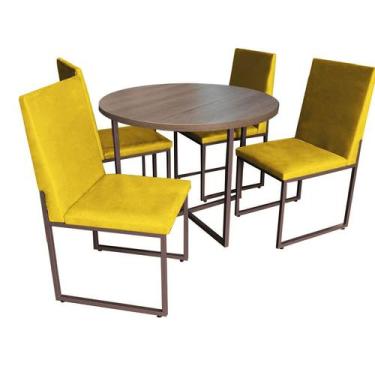 Imagem de Kit Mesa De Jantar Theo Com 4 Cadeiras Sttan Ferro Marrom Tampo Rústic