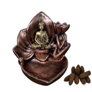 Imagem de Incensario Cascata e Vareta 2 em 1 Backflow Buda na Flor de Lótus Fumaça Invertida + 10 Incensos cone