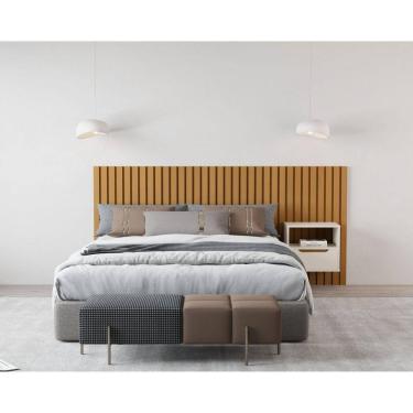 Imagem de Cabeceira Ripada Maracá Queen com 1 Mesa de Cabeceira Jatobá Pérola/Marrom