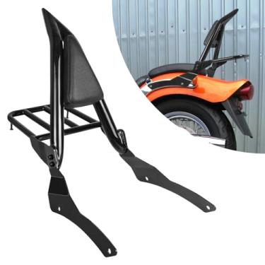 Imagem de DSISIMO Encosto de passageiro destacável para motocicleta Sissy Bar com bagageiro e almofada de descanso traseiro compatível com Yamaha Vstar 400 650 Dragstar 400 650 Classic 1998-2018
