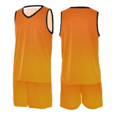 Imagem de CHIFIGNO Camiseta de basquete azul-petróleo roxo com glitter, camiseta de basquete simples, camiseta de futebol PPS-3GG, Gradiente laranja a amarelo, P