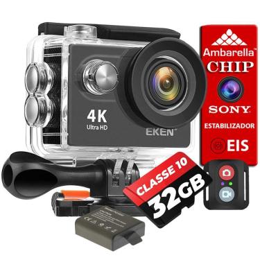 Imagem de Kit Câmera Filmadora Eken H9R 4K Wi-Fi + 32GB + Bateria Extra Estabilizador de Imagem EIS Controle Remoto