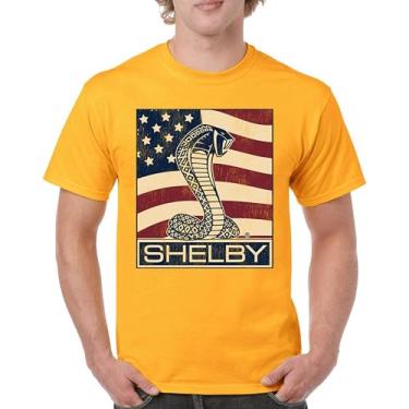 Imagem de Camiseta masculina Shelby Cobra bandeira Legend Muscle Car Racing Mustang GT500 GT350 427 Performance Powered by Ford, Amarelo, 3G