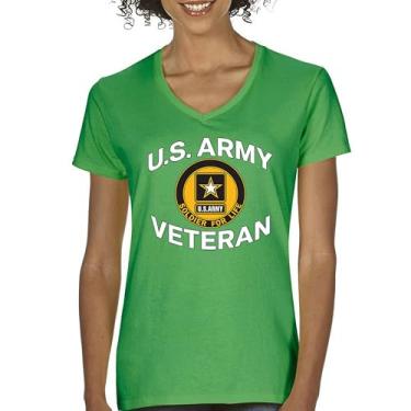 Imagem de Camiseta feminina US Army Veteran Soldier for Life com gola V orgulho militar DD 214 Patriotic Armed Forces Gear Licenciada, Verde, P