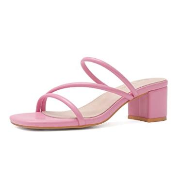 Imagem de Shoe'N Tale Sandálias femininas salto baixo grosso salto bloco quadrado aberto bico aberto slip on mules, rosa, 37