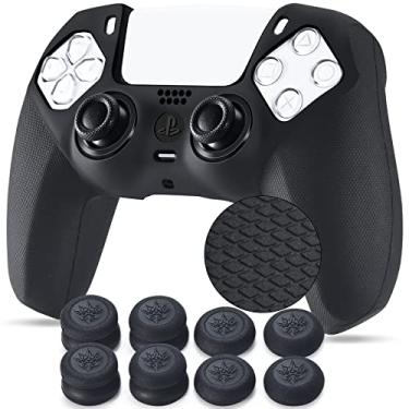 Imagem de YoRHa Capa de silicone com textura aderente para controle Dualsense Sony PS5 x 1 (preto) com punhos Pro para polegar x 8