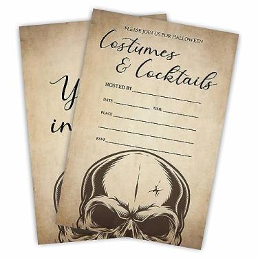 Imagem de JCVUK Convites de festa de Halloween, tema de caveira vintage, 20 cartões estilo preenchimento dupla face, 10 x 15 cm, papel revestido pesado, inclui envelopes