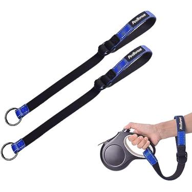 Imagem de PetBonus Correia de pulso de segurança para cães para coleira retrátil para cães, design refletivo e alça acolchoada macia ajustável, camada extra de segurança para carrinho de bebê (Azul, Azul)