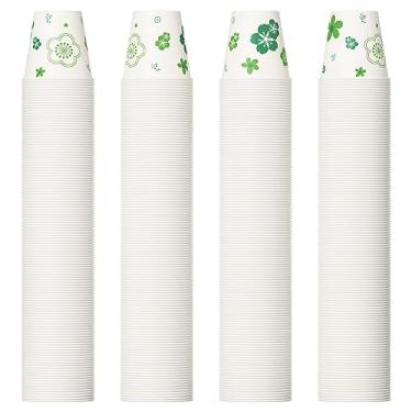 Imagem de [Pacote com 600] Copos de papel, copos de banheiro descartáveis de 85 g, copos de enxaguante bucal, copo descartável para bebida fria para festa, piquenique, churrasco, viagem e evento, verde floral..