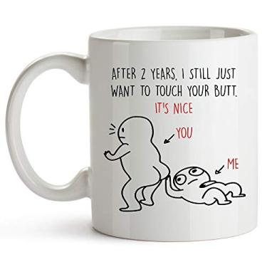 Imagem de YouNique Designs Caneca de 2 anos de aniversário para namorado e namorada, 325 ml, caneca de café de aniversário de casamento para marido e esposa, 2 anos de aniversário de namoro para ele e ela (branca)