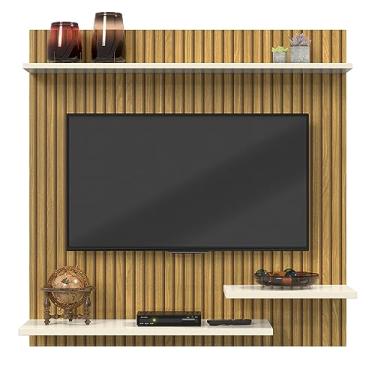 Imagem de Painel Estante Para TV 32 Polegadas Sala Ripado/Quarto Prateleiras Nichos Madrid (Ripado/OffWhite)