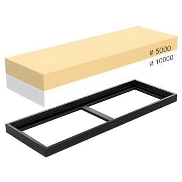 Imagem de Whetstone 5000/10000 Afiador de Grãos, Kit de polimento lateral VECU 2 Apontador profissional de pedra d’água para talheres de cozinha e ferramentas de polimento de lâminas ao ar livre, suporte de pedra de borracha de pedra de água incluído