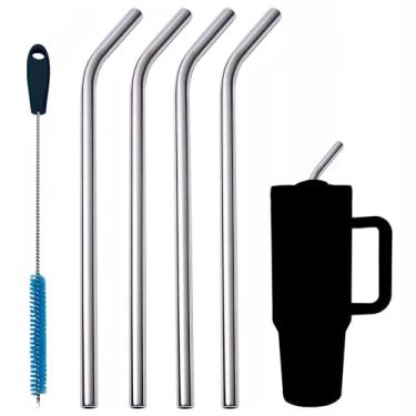 Imagem de Wobye Canudo de metal extra largo de 10 mm para Stanley Quencher 64 Copo de 1,134 g | Pacote com 4 canudos de aço inoxidável dobrados longos de 30 cm Canudos de plástico de substituição para copo