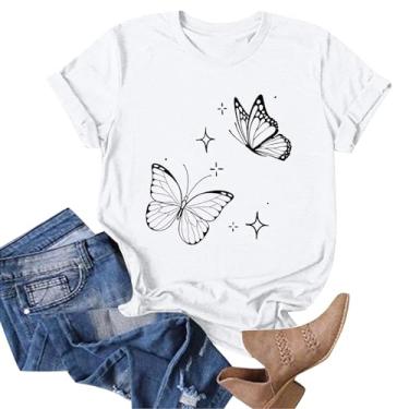 Imagem de Camisetas brancas femininas 2024 verão libélula borboleta gráfico tops manga curta gola redonda blusas básicas túnica casual, Z21 Branco, M