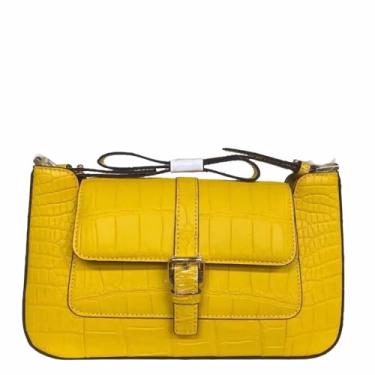 Imagem de Bolsa feminina exótica de couro de crocodilo genuína, bolsa de ombro única feminina de couro de jacaré autêntico, Amarelo, 26cm(Width) x 16cm(Height) x 4.5cm(Deep)