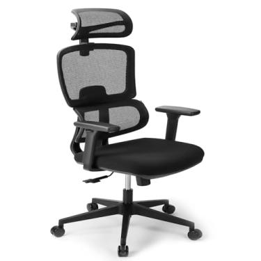 Imagem de HEADMALL Cadeira de Escritório Ergonômica, Cadeira de Malha Com Encosto Alto (Preto-A)