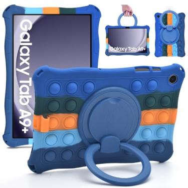 Imagem de DETUOSI Capa de silicone para Samsung Galaxy Tab A9 Plus 28 cm 2023, com suporte giratório de 360°, ângulos de visualização múltipla, capa leve e macia para Galaxy Tab A9 Plus SM-X210/X216/X218, azul