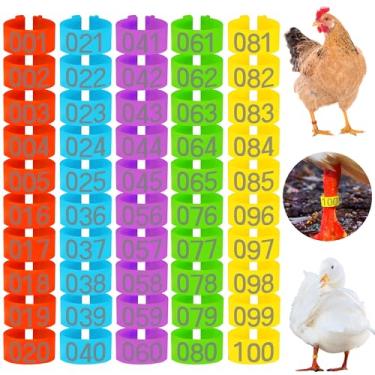 Imagem de Betus Anéis de identificação de perna de frango 16 mm - 100 peças, 5 cores legíveis a laser numeradas 1-100, faixas de perna de aves duráveis para galinhas, patos, guiné, pombos, ganso, peru e
